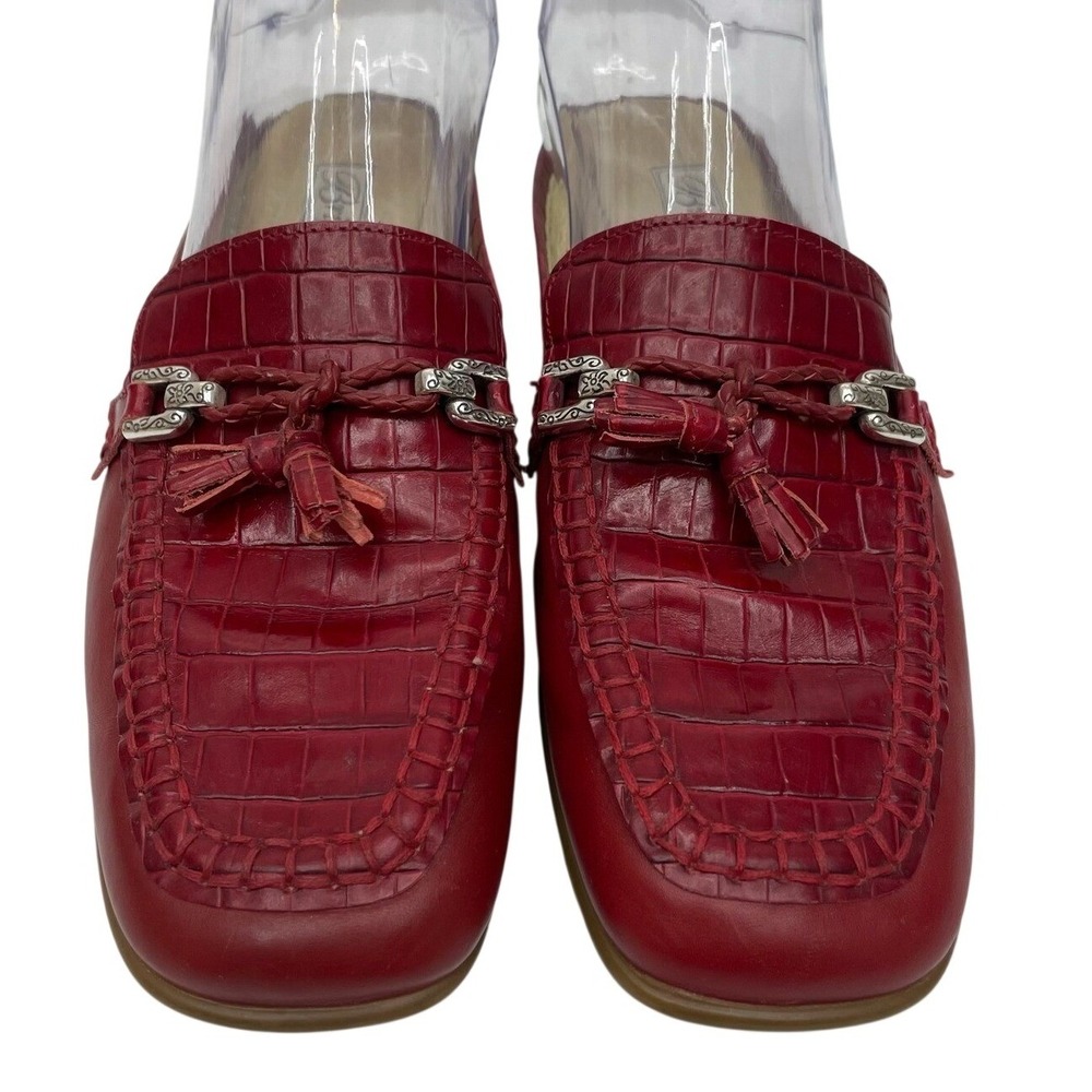 Brighton‎ Croc Leather Mules Red Tassel Loafers Womens 7.5 Italy
